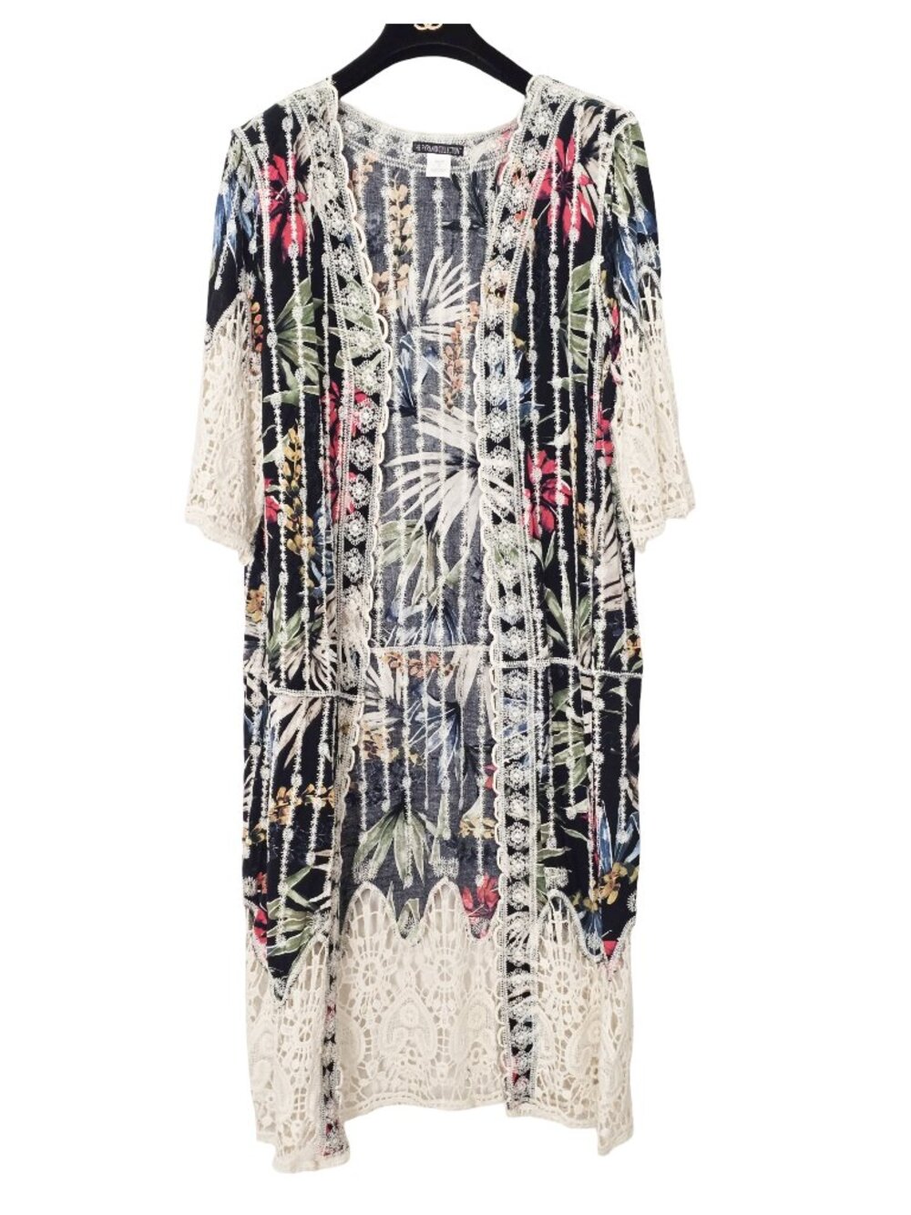 The Pyramid Collection Crochet Lace Open Kimono Size XL / 1X Embroidered Floral